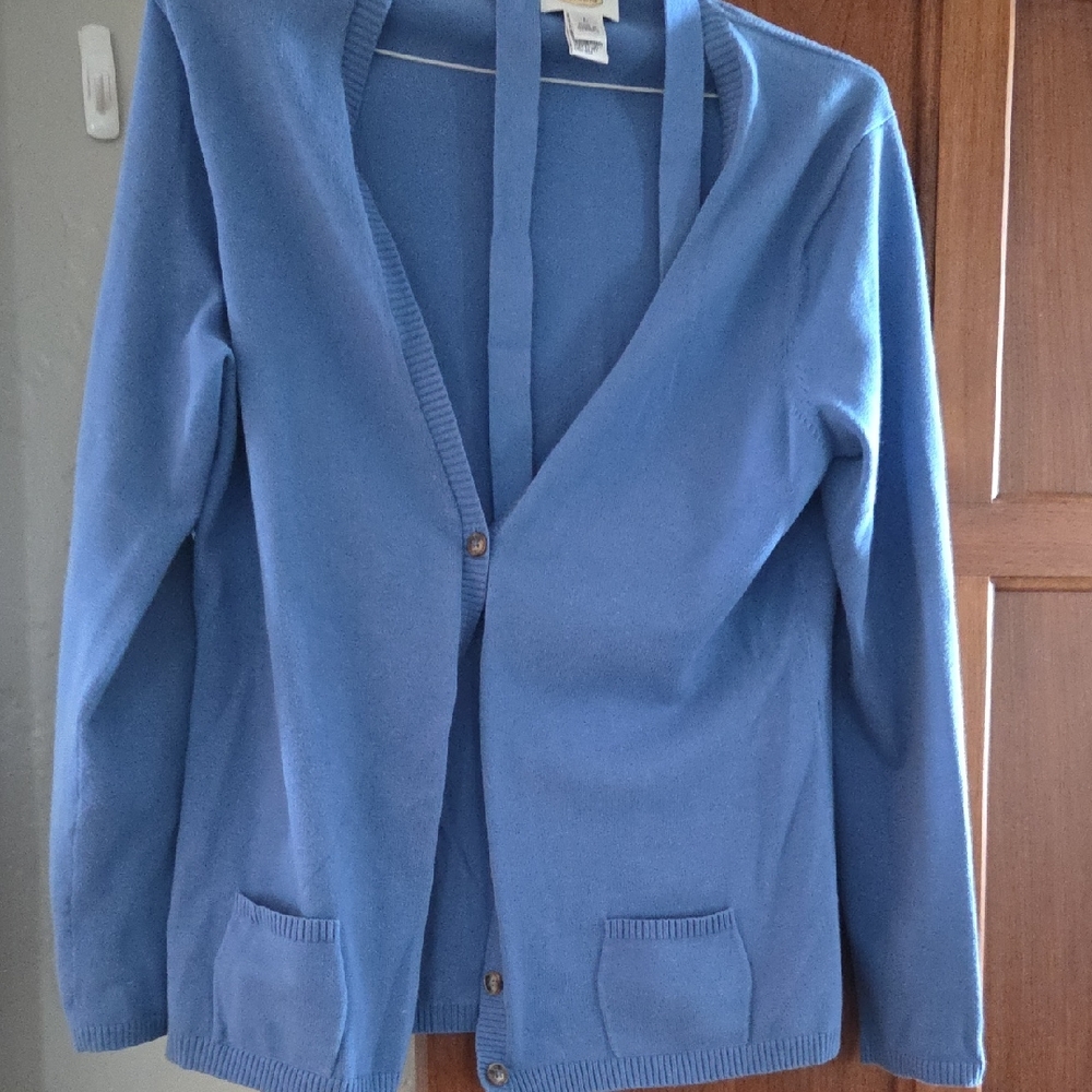 Blue Talbots Women's Cardigan With Matching Belt.